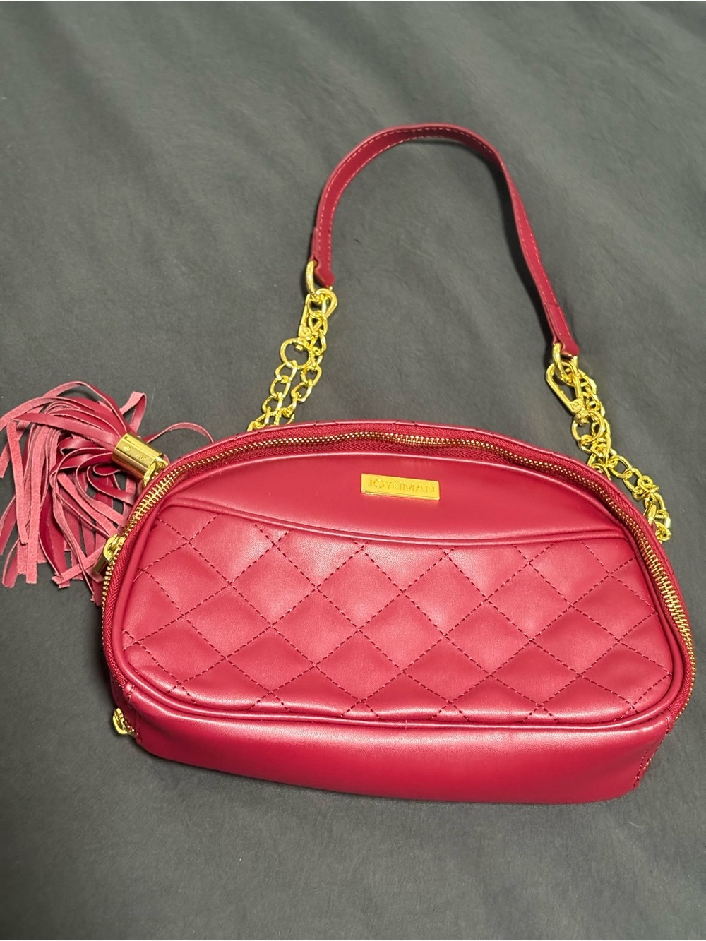 Quilted Red Shoulder Bag with Gold Chain Trim